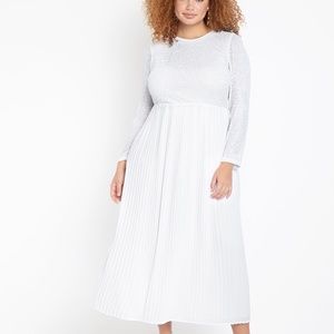 Eloquii White Sequin Pleated Dress | Size 22